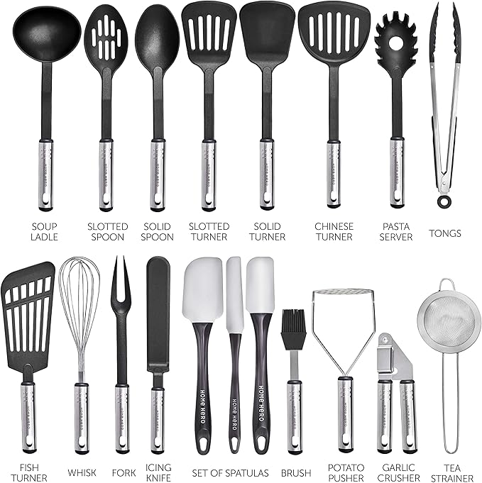 Home Hero 44 Pcs Silicone Kitchen Utensils Set, Non-Stick Silicone Cooking Utensils Set with Spatula, Wooden Handle Spatula, Silicone Kitchen Gadgets Utensil Set (44 Pcs - Gray)