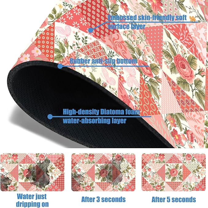 Sink Splash Guard Faucet Mat Roses and Butterflies Absorbent Fast Drying Mat Sink Gadgets Splash Guard Behind Faucet Drip Catcher for Kitchen Bathroom 23.5"X5.5"