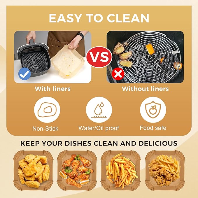 Boribim 9 Inch Air Fryer Paper Liners, 360 PCS Square Air Fryer Disposable Liners - AirFryer Accessories - Non-Stick and Oil Proof Air Fryer Parchment Paper Liners for 6-10QT Basket Oven Microwave