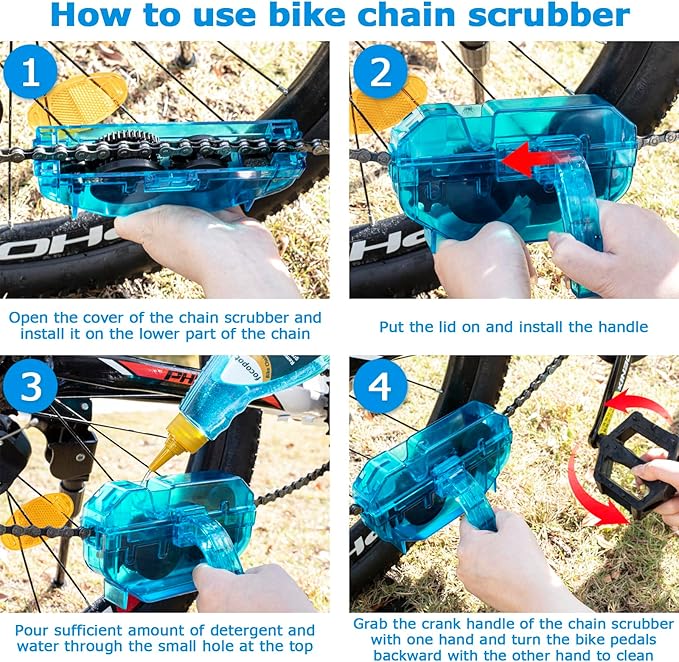 Bike Cleaning Kit Including Bicycle Chain Cleaner Degreaser,Cycling Chain Lube,Cleaner Brush Tool,Scrubber,Suitable for Mountain/MTB,Ebike,Road Bike and Trail Bikes