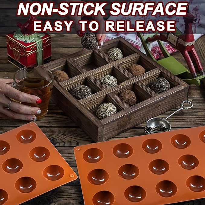 Lerykin Small 15-Cavity Semi Sphere Silicone Molds Non-Stick,2 Packs Half Sphere Silicone Baking Molds for Making Jelly, Chocolates and Cake