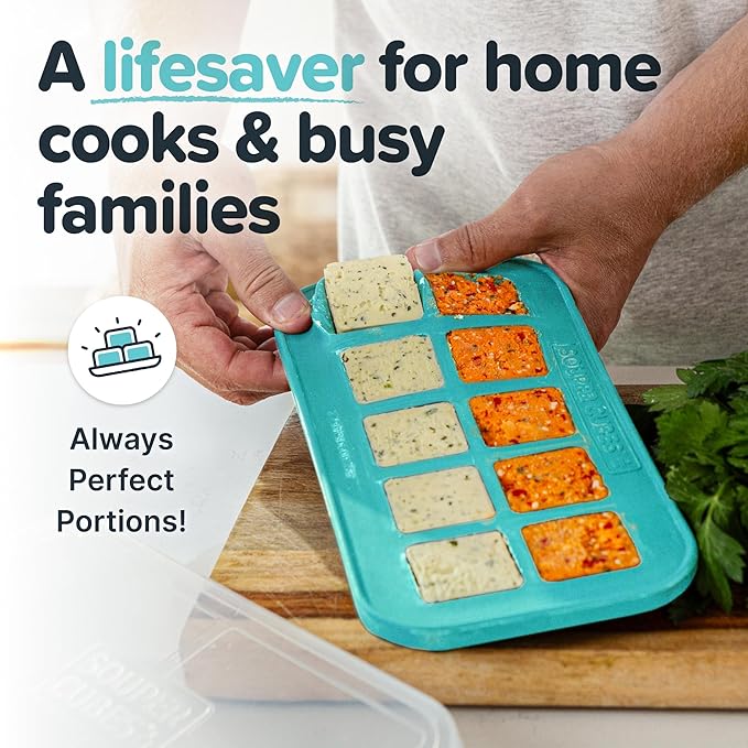 Souper Cubes 2 Tbsp. Silicone Freezer Molds - Perfect for Storing Garlic, Herbs, Ginger, Pesto, Tomato Paste, Lemon Juice, Purees and More - Aqua – 1-Pack