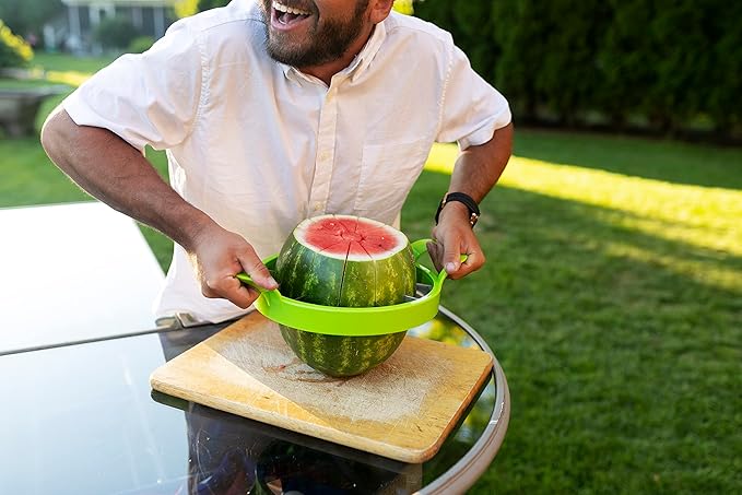 KOLORAE Extra Large Watermelon Slicer, Stainless Steel Cutter with Durable Easy Grip Handles, Round Divider to Easily Cut Fruits, Slices Melons up to 10in
