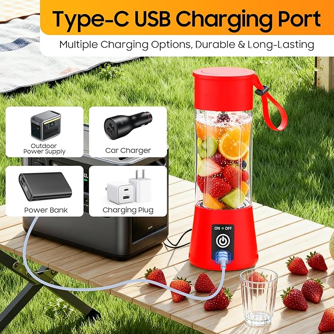 2026 Newly Upgraded Portable Smoothie Blender - Cordless Personal Blender Type-C Rechargeable, 13Oz Juice Cup BAP Free, 20,000Rpm Speed Powerful Blending, Freshly Squeezed in Sports/Office