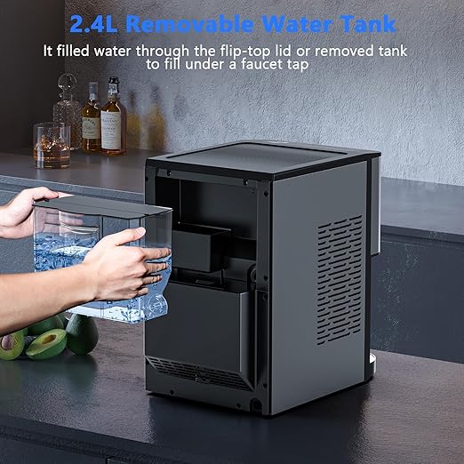 Kndko Nugget Ice Makers Countertop, 44lbs/24H Pebble Ice Machine with Self-Cleaning Dispenser, Soft Chewable Pellet Ice, 3.3lbs Storage for Home/Kitchen/Office/Party, Black