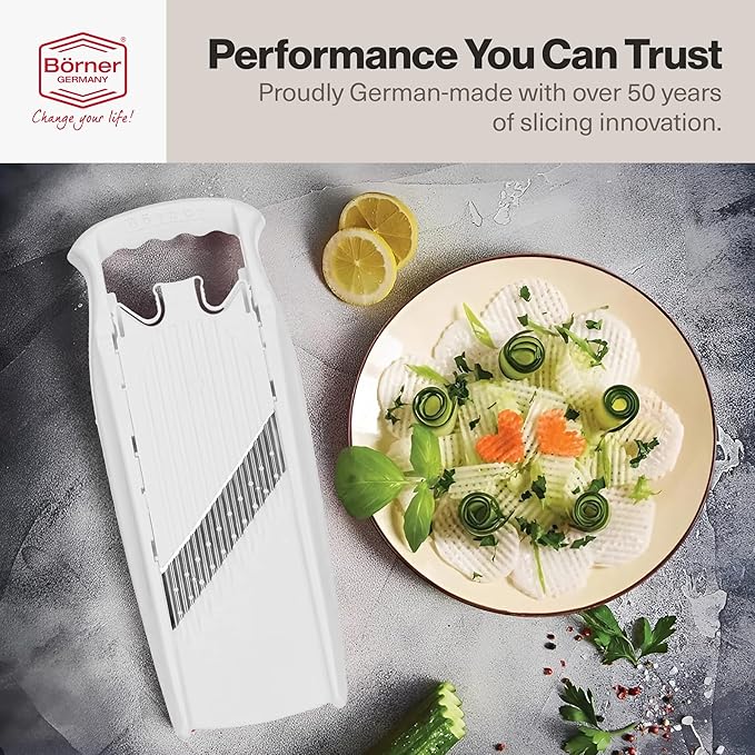 Swissmar Borner PowerLine Wave Waffle Cutter – Mandoline Slicer for Potato, Veggie, and Fruit – Create Attractive Waffle Cuts for Apples, Potatoes, and More – White