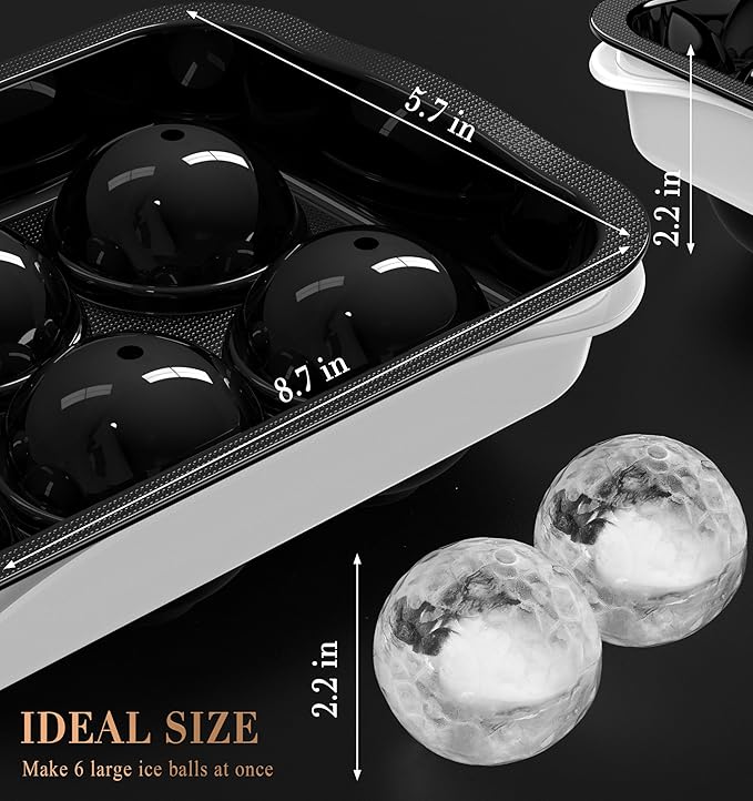 Round Ice Cube Mold with Lid - 2.2 Inch Sphere Ice Ball Maker, Large Whiskey Ice Cubes Mold with Easy Release, Reusable Silicone & Plastic Tray for Bourbon, Scotch, Brandy, Cocktails, Gift