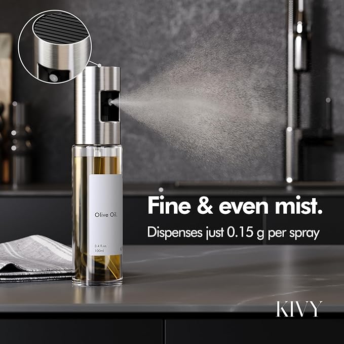KIVY Glass Oil Sprayer for Cooking– Precise Oil & Vinegar Spray Bottle Oil Mister Spray Bottle for Food – Includes Funnel – Perfect for Cooking & Air Fryer (Glass)