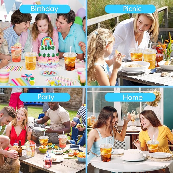 mwellewm 30 Pcs Drink Buckets with Lids and Straws, 34 oz with Handles Disposable Clear Rum Plastic Coffee Lemonade Cocktail Bucket Cups with Lid for Parties, Pool and Picnic