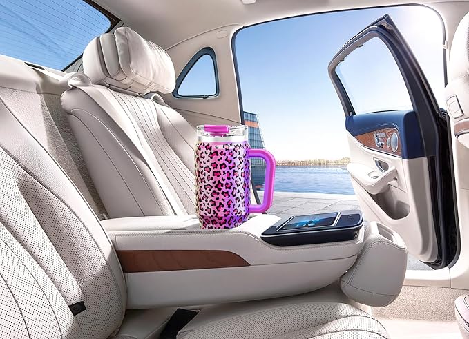 Meoky 32 oz Tumbler with Handle, Insulated Tumbler with Lid and Straw, Stainless Steel Travel Mug, Keeps Cold for 24 Hours, 100% Leak Proof, Fits in Car Cup Holder (Celebration)