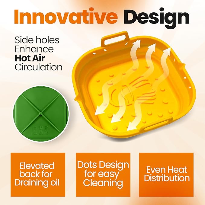 Platinum Silicone Air Fryer Liners Reusable Square-Extra Strong-Easy to Clean Air Fryer basket for Oven Microwave Accessories - BPA Free - Food Safe Pot for 5.8QT to 8 QT - 9 Inch