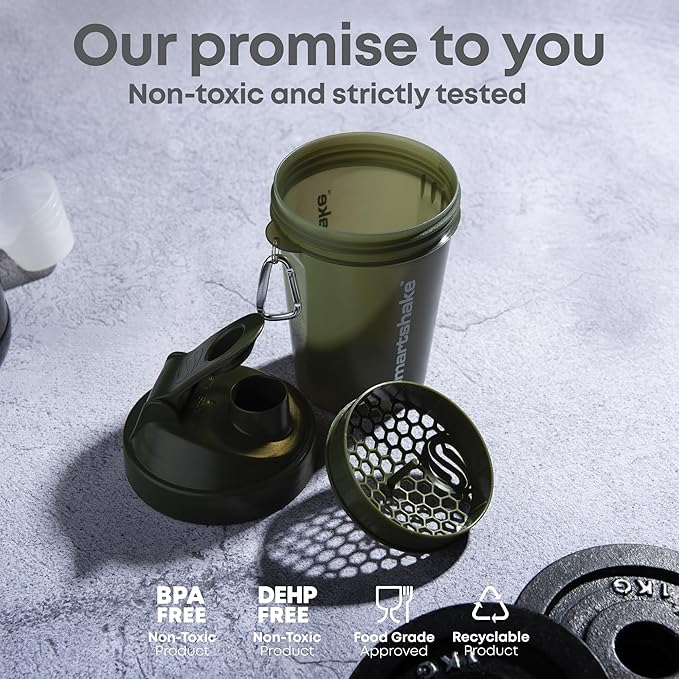 Smartshake Lite 4-Pack Protein Shaker Bottle 400 ml | 13.5 oz - Leakproof Screw-on Lid - BPA Free – Unisex - Mist Grey, Army Green, Black, Navy Blue | 4-Pack, Leakproof, Screw-on Lid, BPA Free, Unisex