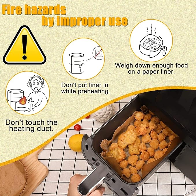 Air Fryer Liners Disposable 100 Pack for Ninja DZ201 DZ401, 8.6x5.5 Inch Non-Stick Parchment Paper Basket Sheets, for Easy Cleanup, Healthy Oil Free Cooking