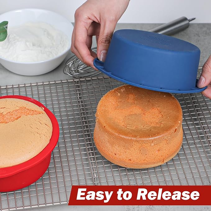 Webake 5 inch Cake Pan for Baking Nonstick Round Cake Pans, LFGB Platinum Silicon Air Fryer Baking Pan Set of 4