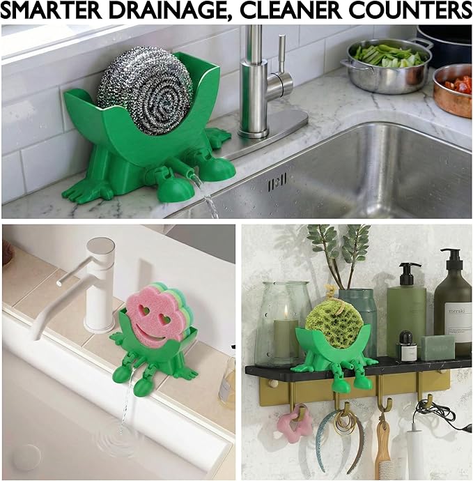 Cute Hanging Sponge Holder with Drainage & Legs, 3D Printed Funny Sink Stand for Round Sponges, Aesthetic Kitchen Sink Edge Organizer, Countertop Decor, Quick-Drying Storage Cleaning Gadget
