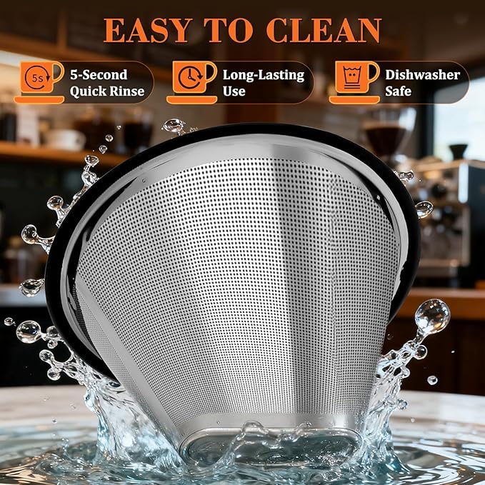 Reusable #4 Coffee Filter for Technivorm Moccamaster KBGV, KBT, Durable Metal Mesh, Stainless Steel #4 Coffee Filter, Durable Metal Mesh, for Richer, Fuller Coffee Flavour