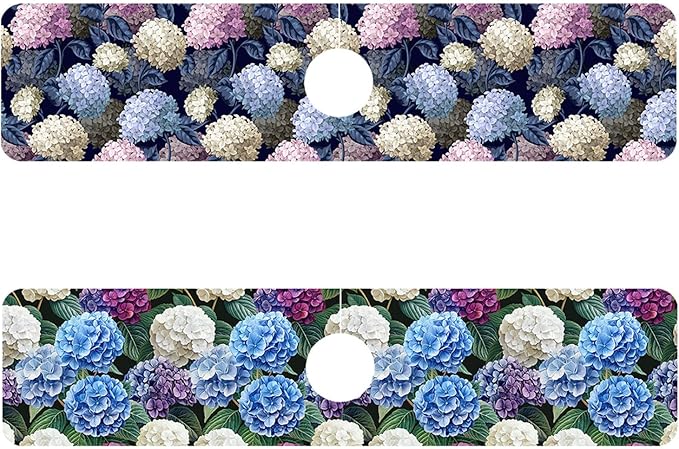 2 Pack Vintage Hydrangea Sink Faucet Absorbing Mat Colorful Hydrangeas Super Absorbent Fast Drying Mat Sink Gadgets Behind Faucet Sinkmat for Kitchen Bathroom, 23.5"x5.5"