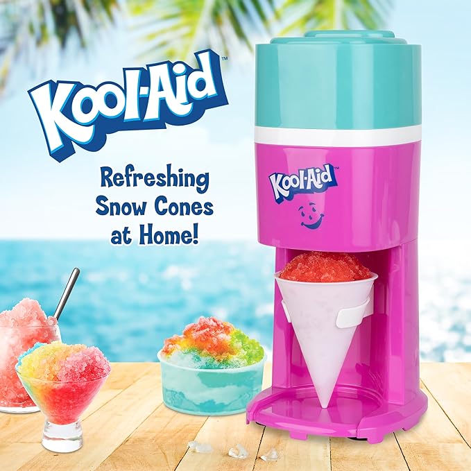 Kool-Aid Shave Ice and Snow Cone Machine, Multi-Use Ice Shaver for Frozen Treats, Slushies, Snow Cones, and More – Reusable Cup and Ice Mold, Stainless Steel Blades – Sharkleberry