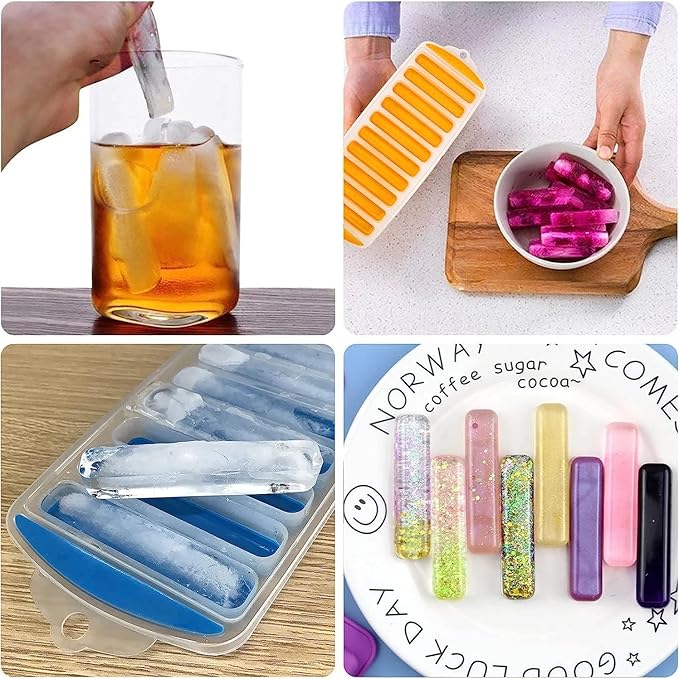 2 Pcs Long Ice Stick Tray Silicone with Lid,Water Bottle Ice Cube Tray with Easy Push and Pop Out Material, Ideal for Sports and Water Bottles