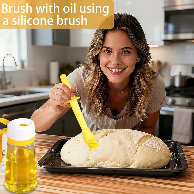 16oz/470ml Glass Olive Oil Sprayer for Cooking – 2 in 1 Canola Oil Spray Bottle for Kitchen, Wide-opening Spray Bottle with Silicone Basting Brush, Kitchen Gadgets for Air Fryer, Salad, BBQ