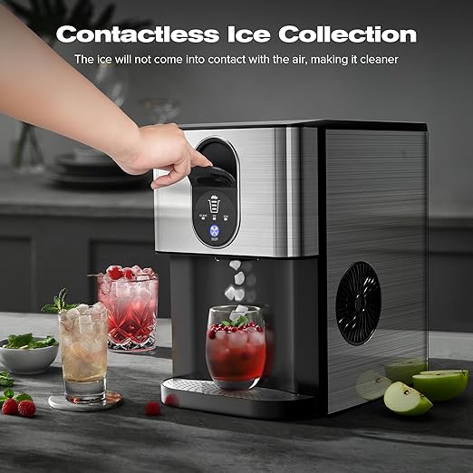 Kismile Countertop Nugget Ice Maker, 44lbs/24H Soft Chewable Pebble Ice Machine with Self-Cleaning and One-Click Operation, Compact Pellet Ice Maker for Home & Kitchen (Silver)