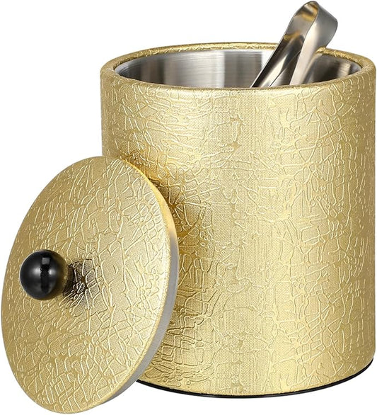 Ice Bucket with Lid 2.8L Double Wall Stainless Steel Keeps Cold Longer Easter Party, Insulated Gold Ice Bucket with Tong and Strainer for Parties Cocktail bar, Wine