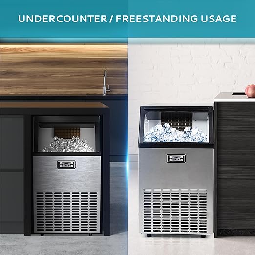 EUHOMY Commercial Ice Maker Machine - 110lbs Daily Production, 33lbs Ice Storage, Stainless Steel Freestanding & Under Counter Ice Maker, Ideal Ice Maker for Home/Bar/Restaurant/Outdoor Activities