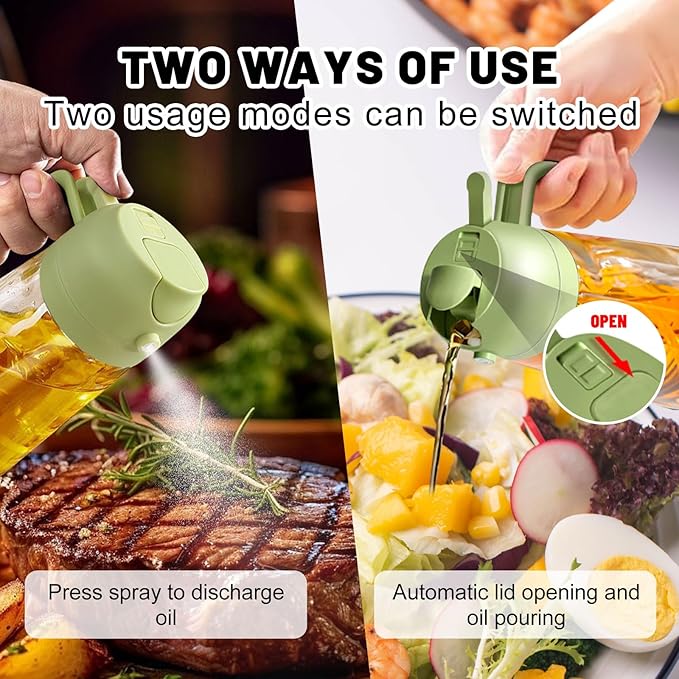 2 In 1 Oil Dispenser And Oil Sprayer, 16 Oz/470 Ml Oil Dispenser For Kitchen Spray, With Fine Mist Nozzle, Suitable For Cooking, Air Fryer, Salad, Grilling(green)
