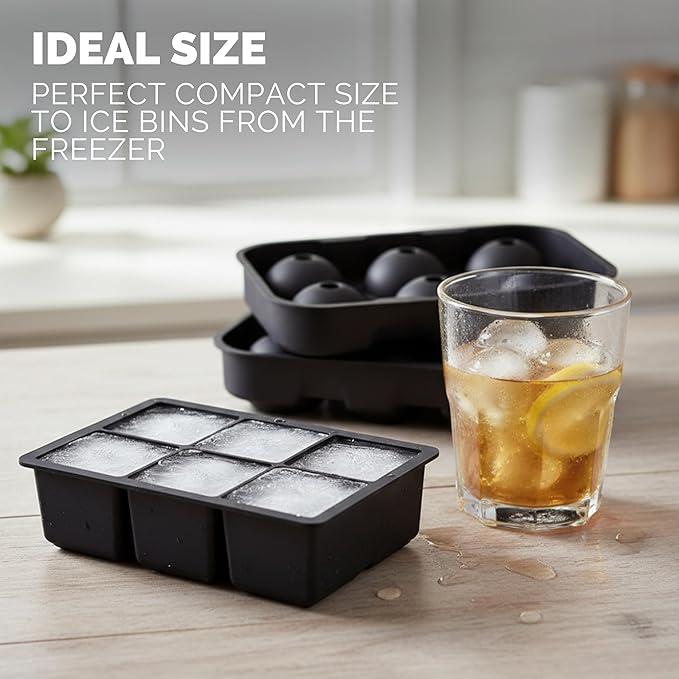 Ice Molds for Freezer with Lid – Silicone Ice Ball Mold for Whiskey & Cocktails, Slow Melting Round Ice Balls, BPA Free Flexible Ice Tray, Easy Release (black)