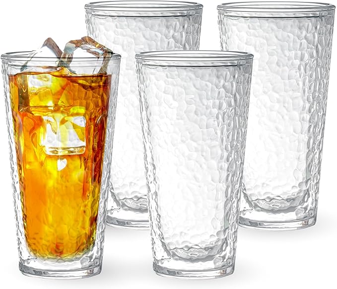 KLIFA- NICE- 20 oz, Set of 4, Acrylic Insulated Tumbler Set, Double-wall Drinking Glasses, BPA-Free, Shatter-Proof Plastic Drinkware, Dishwasher Safe Cups, Clear