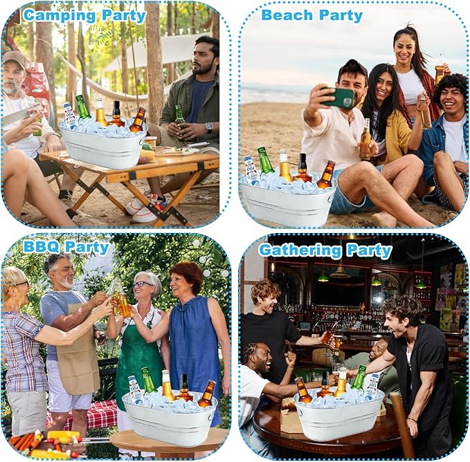 4Pcs 3 Gallon Galvanized Bucket Ice Bucket Large Metal Drink Buckets for Parties Beer Beverage Tub with Scoops for Champagne Cocktails Wine Cooling for Mimosa Bar Supplies