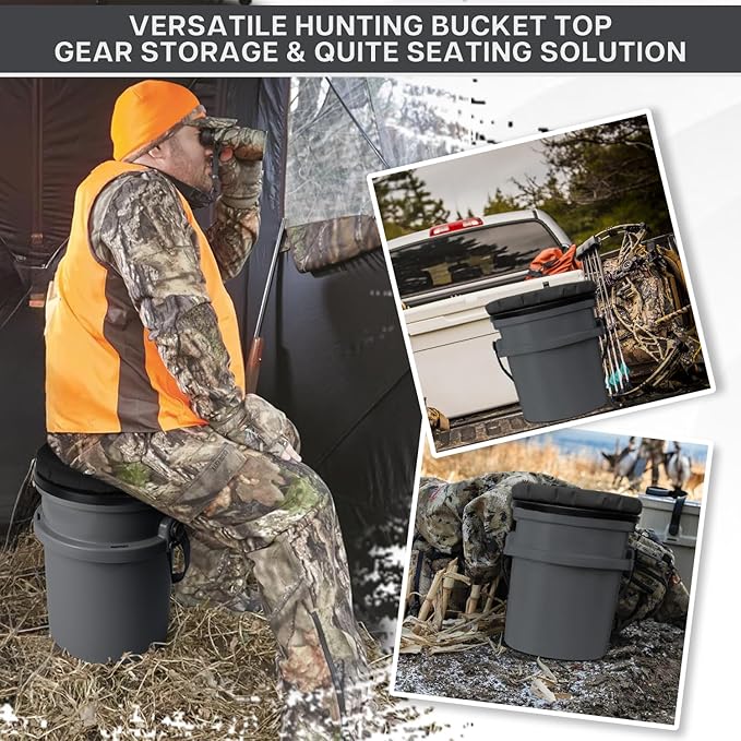 5 Gallon Bucket Seat for Yeti, Swivel Lid With Padded Top for Cozy Sitting, Cushion for Outdoor Fishing, Hunting, Gardening, Camping, Car Washing, Baseball Training