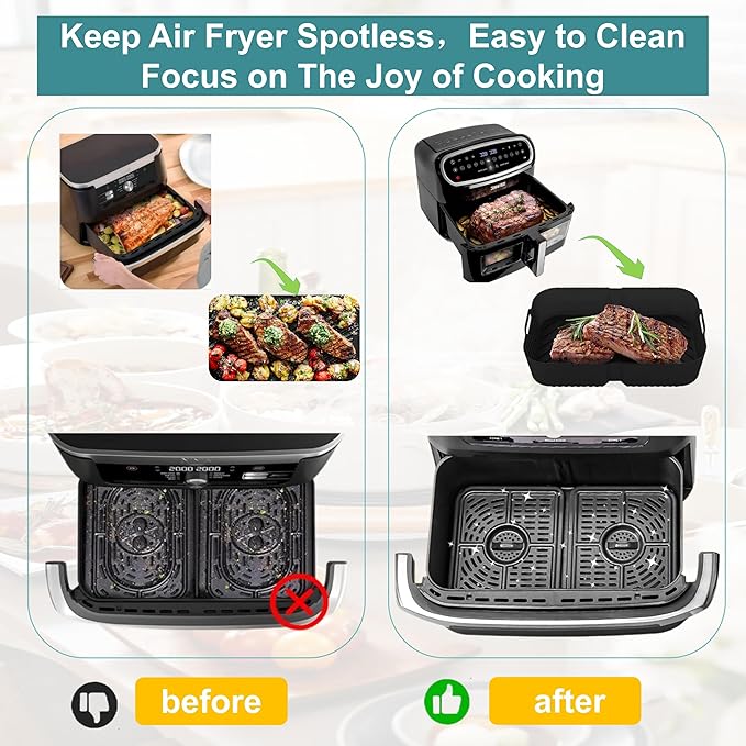 Silicone Air Fryer Liners Set 1x 10.4L + 2x 5.2L for Ninja Foodi FlexDrawer AF500UK, 3Pcs Reusable Dual Air Fryer Liners for Cosori Twinfry 10L, BPA-Free Heat-Resistant Air Fryer Accessories