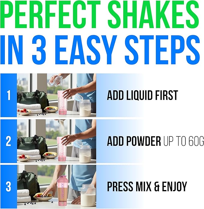 VELOMIX Electric Protein Shaker Bottle - 24 oz | USB-C Rechargeable | Leak Proof Shaker Cups for Protein Shakes | Portable Blender for Shakes and Smoothies (Electric - Pink)