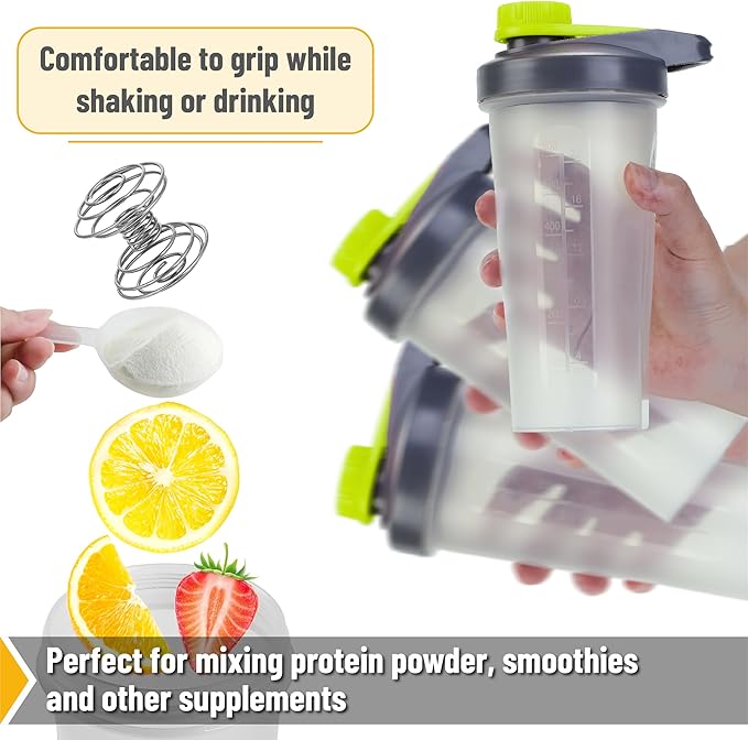 Mr. Pen- Shaker Bottles for Protein Mixes with Twist Cap, 28 oz, Gray/Green, Protein Shaker Bottle with Wire Whisk Ball