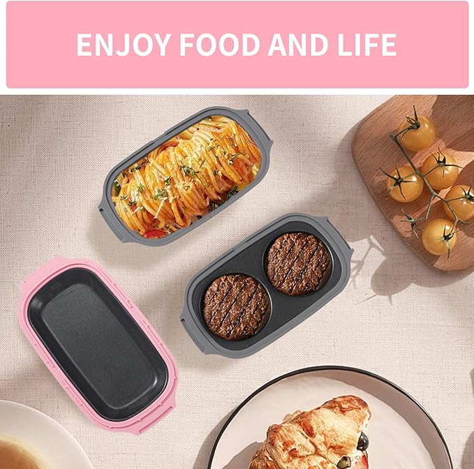 Microwave Egg Cooker, Egg Poacher, 2 Eggs fryer, Microwave Grill Sandwiches Maker, Quick-Heat 2-Piece Multi-use for Breakfast, Non-Stick, Dishwasher Safe, Portable for Home, Travel, Pink