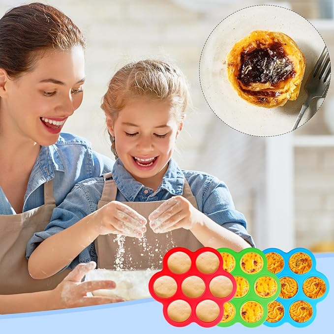 3 Pack Silicone Air Fryer Egg Bite Mold with Lid, 8 Inch Large Silicone Egg Bite Mold for Air Fryer Reusable Pan Accessories, Alternative to Sous Vide EggLarge Bite Maker