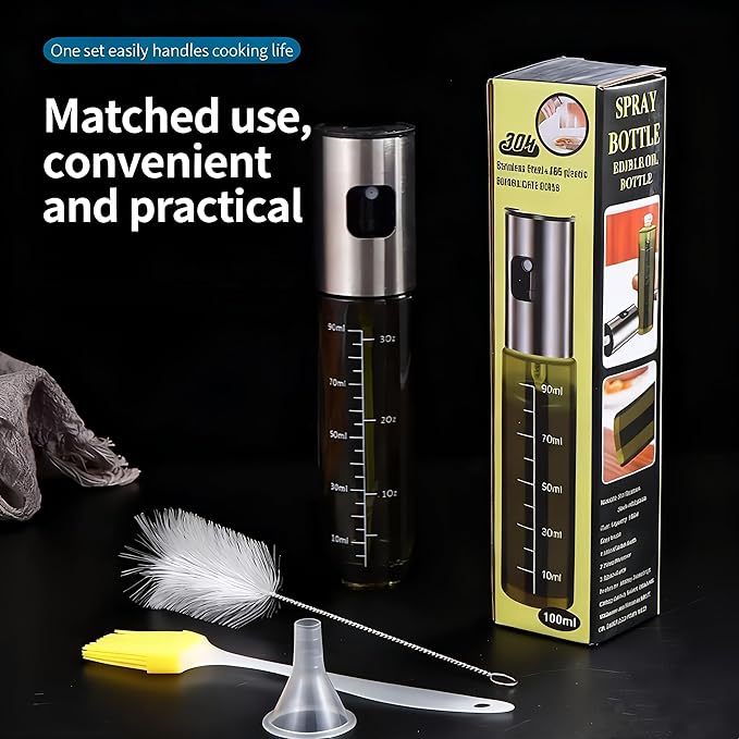 Oil Sprayer for Cooking - Olive & Avocado Oil Spray Bottle, 100ml Food Grade Glass Mister with Adjustable Nozzle for Kitchen Gadgets, Air Fryer, Salad, Frying, BBQ （1PCS）