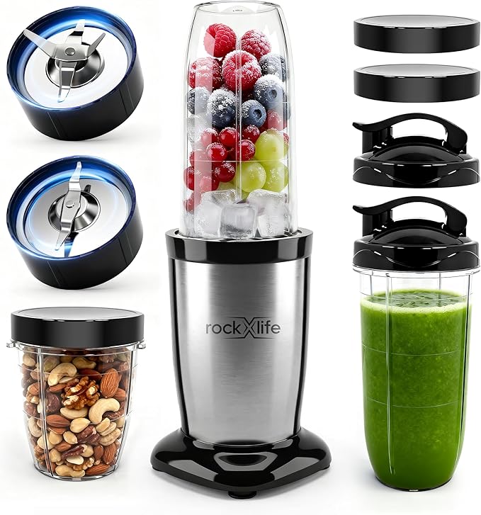 Personal Blender for Smoothies and Shakes, 2-in-1 Bullet Grinder with 24oz To-Go &10oz Cup Portable Ice Crushing Mini, BPA-Free&Dishwasher Safe, Protein Shake Maker,Silver