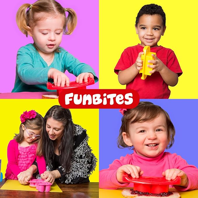 FUNBITES Crustless Sandwich Cutter for Kids Lunch (2-piece set), Uncrustable Sandwich Cutter, Bite-Size Food Cutter for Toddlers, Bento Box Accessories, BPA-FREE Dishwasher Safe, Green Squares 1pk
