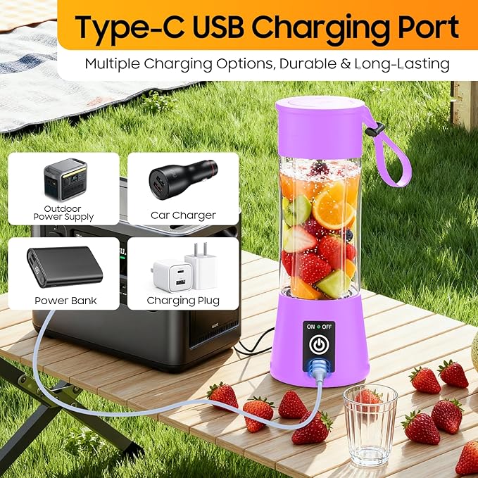 2026 Newly Upgraded Portable Smoothie Blender - Cordless Personal Blender Type-C Rechargeable, 13Oz Juice Cup BAP Free, 20,000Rpm Speed Powerful Blending, Freshly Squeezed in Sports/Office