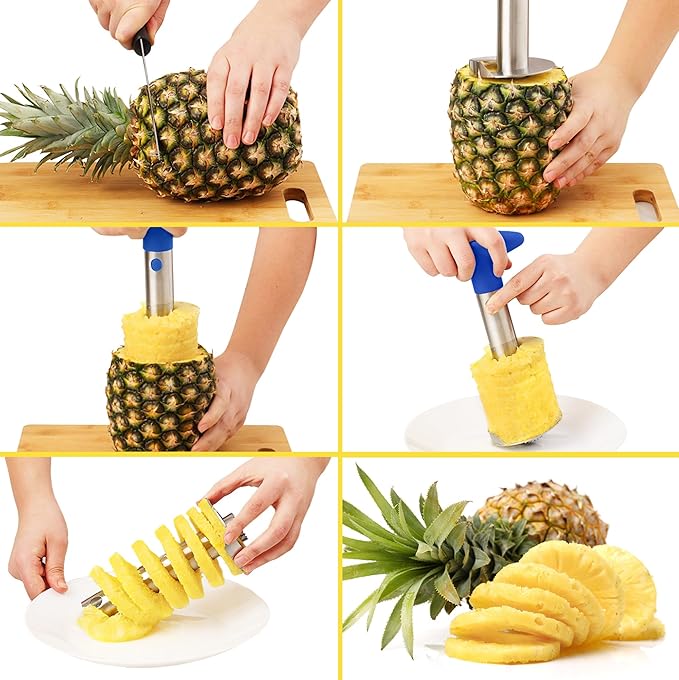 Zulay Kitchen Stainless Steel Pineapple Corer & Slicer – Heavy Duty Pineapple Cutter & Eye Removal Tool – Effortless Core Remover Tool with Sharp Reinforced Blade & Ergonomic Handle - Royal Blue