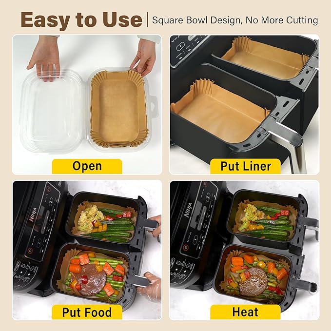 Air Fryer Liners Disposable, Ninja Air Fryer Liners, 125pcs Rectangle 8.6x5.5 In Parchment Paper For Ninja Dz201 Dz401, Airfryer Liners Non-Stick And Oil Proof Food Grade Ninja Air Fryer Accessories