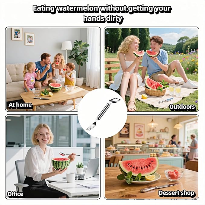 2-in-1 Stainless Steel Watermelon Slicer & Fork | Easy Cut, Serve, Enjoy | Kitchen & Camping Must-Have Tool for Fruit Salad, Parties, BBQ | Dishwasher Safe & Rust-Proof