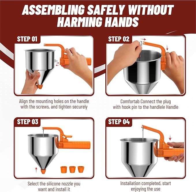 Stainless Steel Pancake Batter Dispenser, 40oz Batter Dispenser with Squeeze Handle, Great for Pancakes, Cupcake, Waffle or Any Baked Goods, Durable, Leak-Free, Cosmic Orange