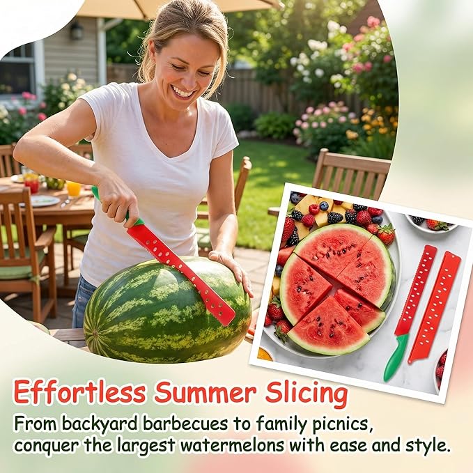 TOYANDONA 17 Inch Watermelon Cutter Serrated Fruit Knife with Protective Sleeve Large Stainless Steel Melon Knife for Watermelon Slicing and Summer Bbq Kitchen Tool