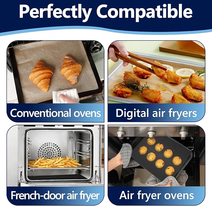100PCS Parchment Paper for Gourmia Toaster Oven Air Fryer GTF7460 and 4PCS Oven Liners for Gourmia Toaster Oven, Airfryer Liner with Non-stick Coating