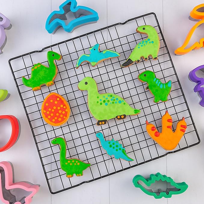 Dinosaur Cookie Cutters 9 Set, Nifogo Stainless Steel Shaped Cookie Candy Food Cutters Molds for DIY, Kitchen, Baking, Kids Dinosaur Theme Birthday Party