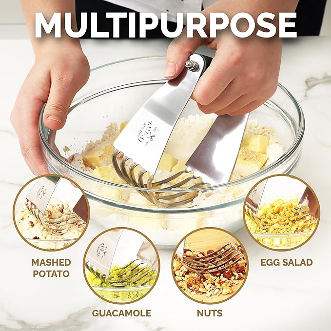 Zulay Kitchen Large 4-Inch Dough Blender Top Professional - Stainless Steel Pastry Cutter, Heavy Duty Dough Cutter With Blades, Pastry Blender And Butter Cutter - Pastry Cutter For Baking (Black)