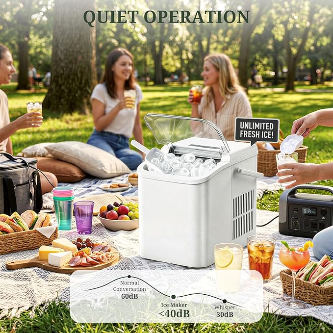 Ice Maker, Portable Ice Makers Countertop with Handle, Basket & Scoop, 26Lbs/24Hrs, 9 Bullet Ice Cubes in 6 Mins, 2 Ice Sizes, Self-Cleaning, Quiet Compact Ice Machine for Home Kitchen Party, White